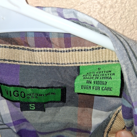 Vigo Jeans Pearl Snap Western Long Sleeve Shirt Mens Purplr Gray Plaid S - Picture 4 of 6